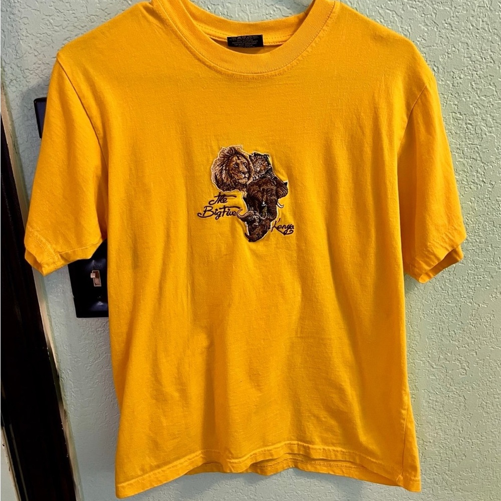 Yellow Short Sleeve Tee with Cartoon Graphic